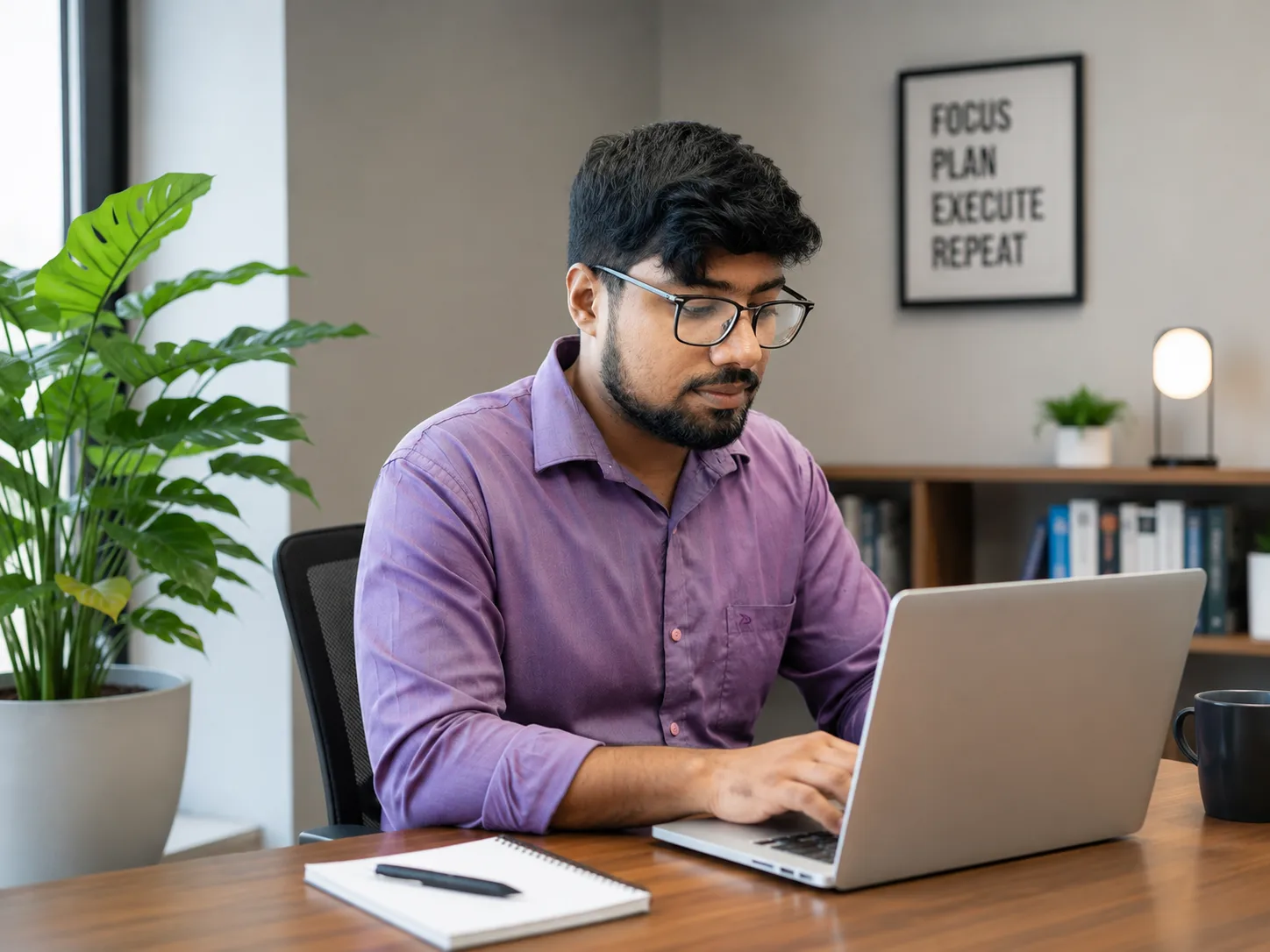 Jhilik Kumar Das working on a website at his desk
